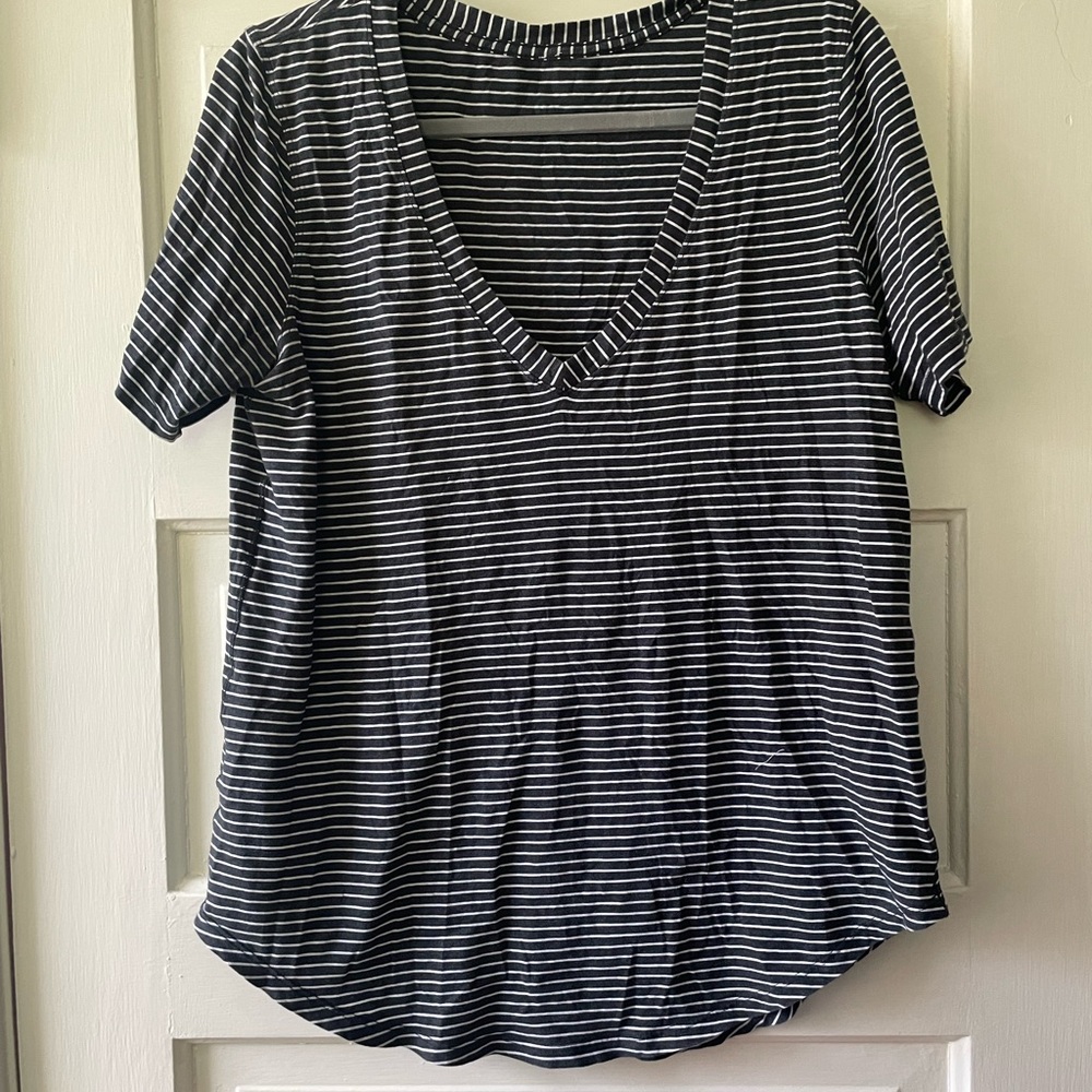 Lululemon Athletica Black Striped Short Sleeve Tee